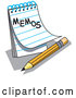 Vector of Notepad with Lined Pages with "Memos" Written on the Front, Resting by a Yellow Number Two Pencil with an Eraser by Andy Nortnik