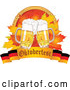 Vector of Oktoberfest Beer Mugs and Autumn Leaves with Wheat over a German Banner by Pushkin