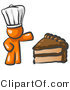 Vector of Orange Chef Guy Wearing a White Hat and Presenting a Tasty Slice of Chocolate Cake by Leo Blanchette