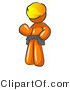 Vector of Orange Construction Worker Wearing Hardhat and Tool Belt While Waving Hello by Leo Blanchette
