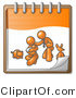 Vector of Orange Family Showing a Guy Kneeling Beside His Wife and Newborn Baby with Their Dog and Cat on a Notebook, Symbolizing Family Planning by Leo Blanchette