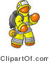 Vector of Orange Firefighter in a Uniform, Fighting a Fire by Leo Blanchette