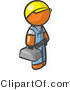 Vector of Orange Guy Blue Collar Worker Wearing a Hardhat and Carrying a Tool Box by Leo Blanchette