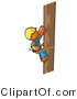 Vector of Orange Guy Design Masccot Worker Climbing a Phone Pole by Leo Blanchette