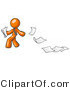 Vector of Orange Guy Dropping White Sheets of Paper on a Ground and Leaving a Paper Trail, Symbolizing Waste by Leo Blanchette