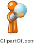 Vector of Orange Guy Holding a Glass Electric Lightbulb, Symbolizing Utilities or Ideas by Leo Blanchette