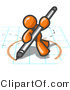 Vector of Orange Guy Holding a Pencil and Drawing a Circle on a Blueprint by Leo Blanchette