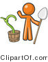 Vector of Orange Guy Holding a Shovel by a Potted Plant by Leo Blanchette