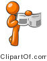 Vector of Orange Guy Holding Newspaper and Pointing to an Article by Leo Blanchette