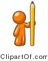 Vector of Orange Guy Holding up and Standing Beside a Giant Yellow Number Two Pencil by Leo Blanchette