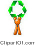 Vector of Orange Guy Holding up Three Green Arrows Forming a Triangle and Moving in a Clockwise Motion, Symbolizing Renewable Energy and Recycling by Leo Blanchette