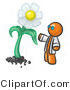 Vector of Orange Guy Scientist Admiring a Giant White Daisy Flower by Leo Blanchette