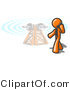 Vector of Orange Guy Talking on a Cell Phone, a Communications Tower in the Background by Leo Blanchette
