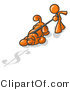 Vector of Orange Guy Walking a Dog That Is Pulling on a Leash to Sniff a Shadow of a Dollar Sign on the Ground by Leo Blanchette