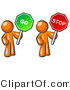 Vector of Orange Guys Holding Red and Green Stop and Go Signs by Leo Blanchette