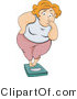 Vector of Overweight Girl Standing on a Scale with a Nervous Expression by BNP Design Studio