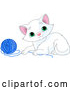 Vector of Playful White Kitten with a Blue Yarn Ball by Pushkin