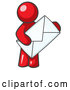 Vector of Red Person Standing and Holding a Large Envelope, Symbolizing Communications and Email by Leo Blanchette