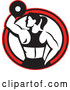 Vector of Retro Black and White Fit Lady Working out with a Dumbbell in a Red Circle by Patrimonio