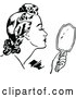 Vector of Retro Black and White Lady Using a Hand Mirror by Prawny Vintage