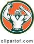 Vector of Retro Cheering American Football Player in a Yellow Green White and Orange Circle by Patrimonio