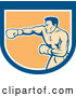 Vector of Retro Male Boxer Punching in a Blue White and Orange Shield by Patrimonio