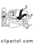 Vector of Retro Weiner Dog and Teen Girl Laying on a Couch While Talking on a Landline Telephone, in Black and White by Picsburg