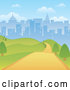 Vector of Road Through a Hilly Park with a City Skyline Background by Amanda Kate