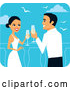 Vector of Romantic Bride and Groom Toasting with Champagne on Their Honeymoon by Monica