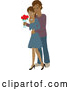 Vector of Romantic Hispanic Guy Standing Behind His Wife and Surprising Her with a Bouquet of Colorful Roses by Rosie Piter