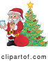 Vector of Santa Enjoying Milk and Cookies Beside a Pretty Christmas Tree by Visekart