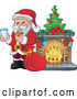 Vector of Santa Having Milk with Cookies Beside a Toasty Fireplace by Visekart