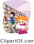 Vector of School Girl and Boy Looking at Books at a Library by BNP Design Studio