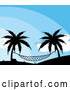 Vector of Silhouetted Hammock Suspended Between Palm Trees Against a Blue Sky by