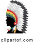 Vector of Silhouetted Native American Indian Guy in a Feather Headdress and in Profile by BNP Design Studio