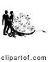 Vector of Silhouetted Wedding Couple with Ornate Swirls by AtStockIllustration