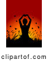 Vector of Silhouetted Yoga Lady with Plants and Butterflies Against a Sunset by KJ Pargeter