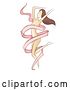 Vector of Sketched Nude Brunette White Lady Dancing with a Pink Ribbon by BNP Design Studio