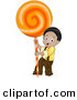 Vector of Smiling Cartoon Boy with Big Orange Candy Sucker by BNP Design Studio