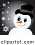 Vector of Smiling Snowman with a Hat over Black with Snowflakes by Pams Clipart