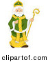 Vector of St. Patrick Holding a Lucky Irish Clover and Staff by BNP Design Studio