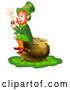 Vector of St Patricks Day Leprechaun Smoking a Pipe and Sitting on a Pot of Gold by Merlinul