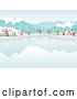 Vector of Still Frozen Lake and Bare Trees with Snow and Mountains by BNP Design Studio