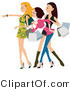 Vector of Stylish Young Girls Getting Excited and Shopping by BNP Design Studio