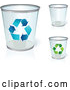 Vector of Three Clear Trash Cans, One with Blue Recycle Arrows, One with Green Recycle Arrows, over a White Background by Beboy