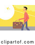Vector of Traveling Guy Carrying Luggage and Watching a Plane Fly Above by Prawny