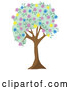 Vector of Tree with Green Foliage and Colorful Spring Blossoms by