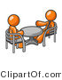 Vector of Two Orange Business Guys Sitting Across from Eachother at a Table During a Meeting by Leo Blanchette