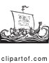 Vector of Viking Warriors and a Dragon Ship at Sea Black and White Woodcut by Xunantunich