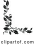 Vector of Vintage Black and White Corner Border of Christmas Holly Sprigs by Prawny Vintage